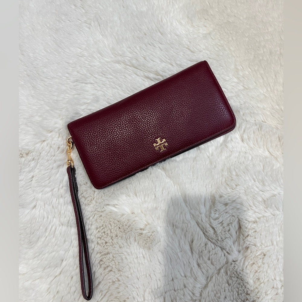 Maroon Tory Burch wristlet wallet